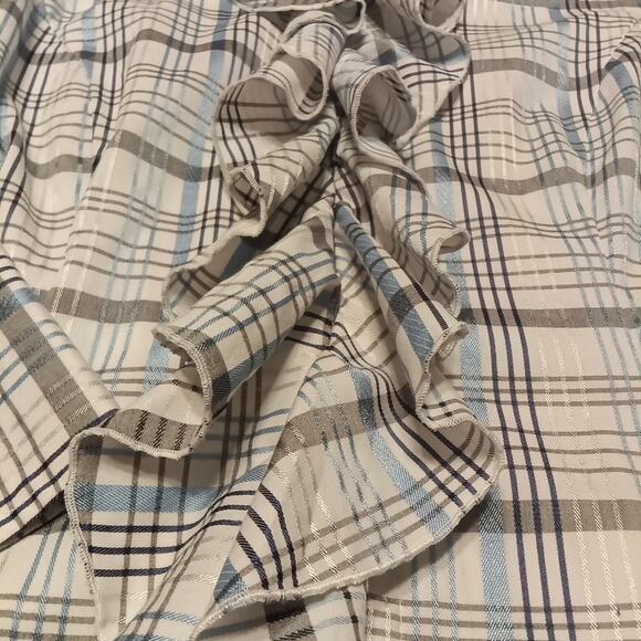 Signature by Larry Levine Women's Small Ruffle Blouse Long Sleeve Striped Blue - Picture 2 of 8